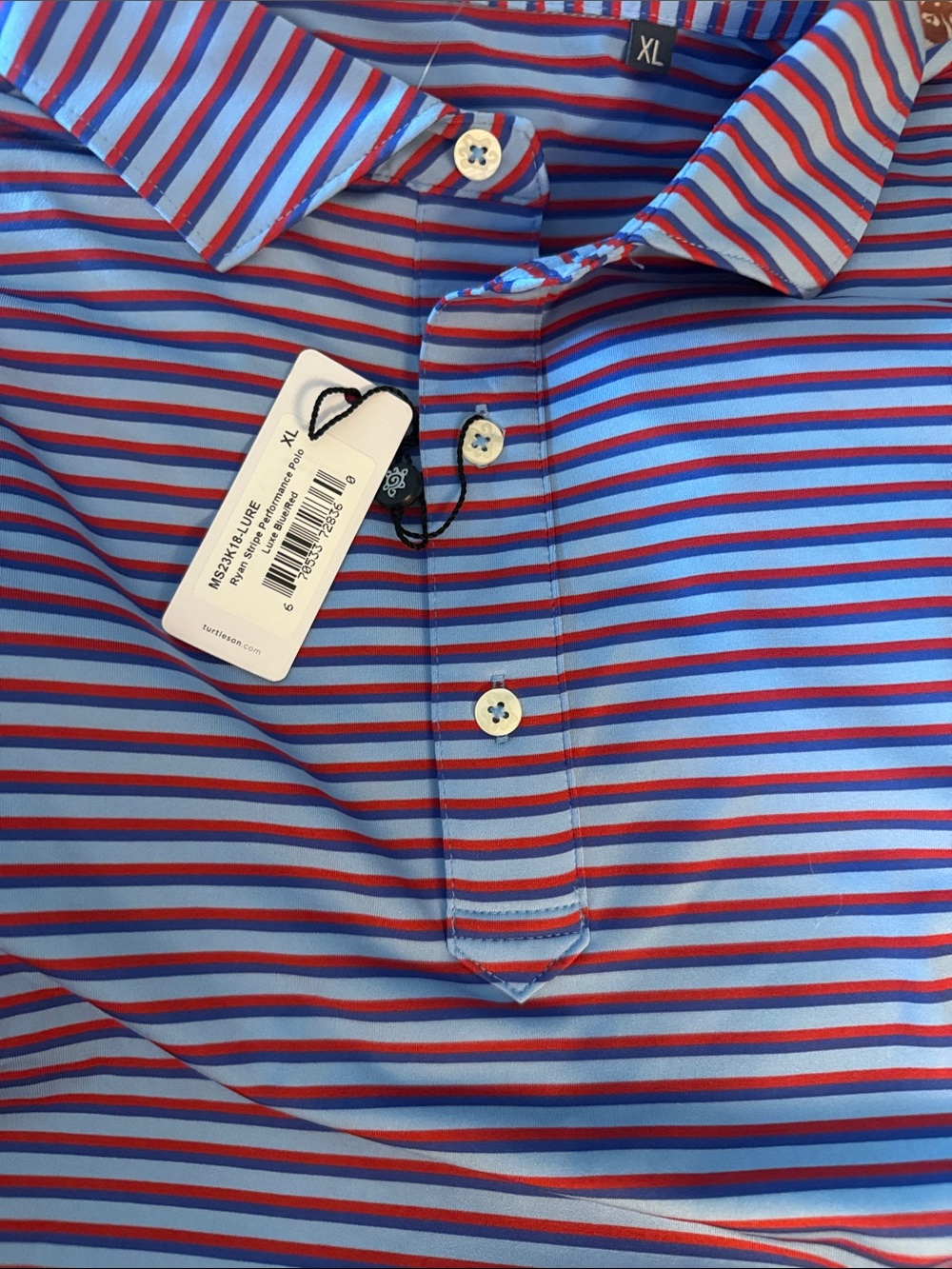 NEW⭐️ Turtleson Ryan Stripe Performance Polo in the "Luxe Blue/Red $120